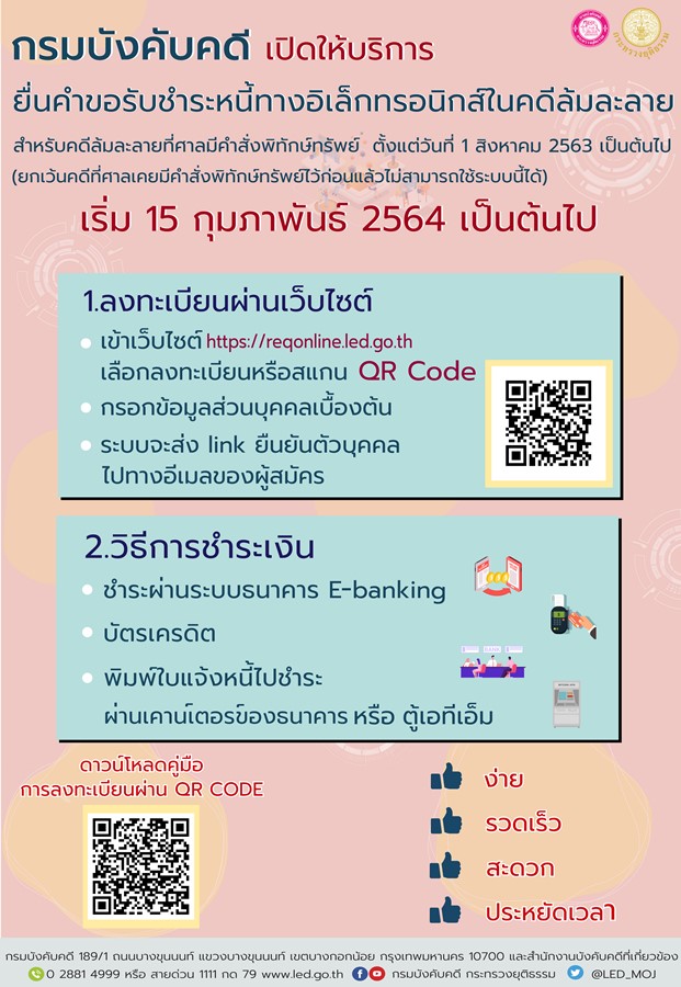 ﻿กรมบังคับคดีเปิดให้บริการ ยื่นคำขอรับชำระหนี้ทางอิเล็กทรอนิกส์ในคดีล้มละลาย